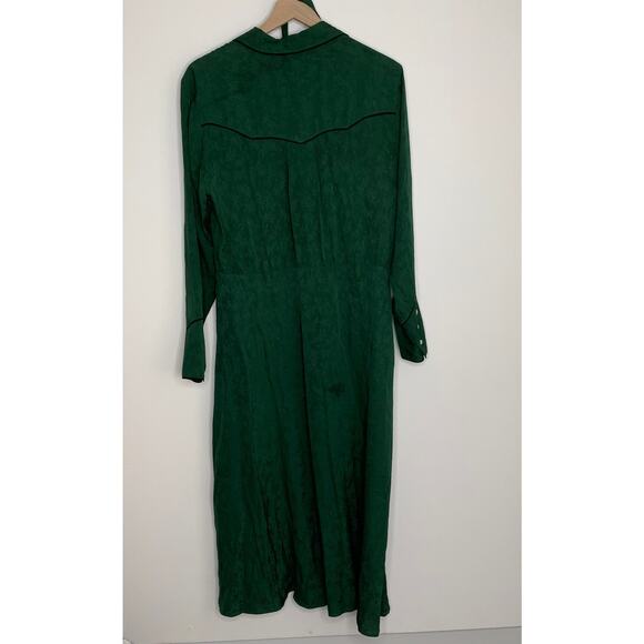 Veronica Beard Spur Western Silk Tie Midi Dress in Green Womens Size 8 - Picture 5 of 15